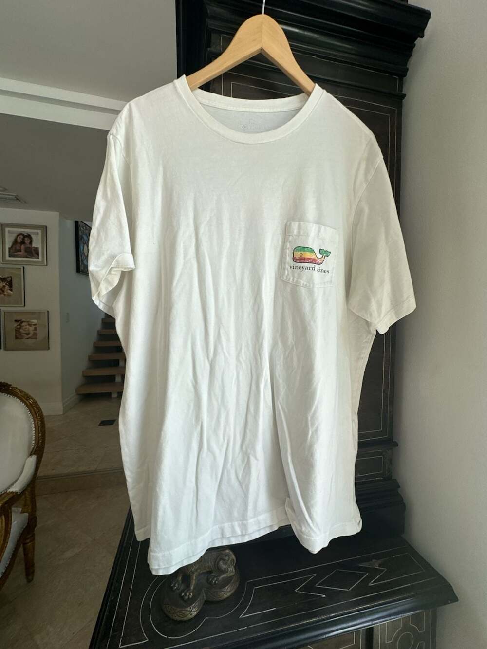 Vineyard Vines White Pocket T-Shirt with Rasta Whale Logo